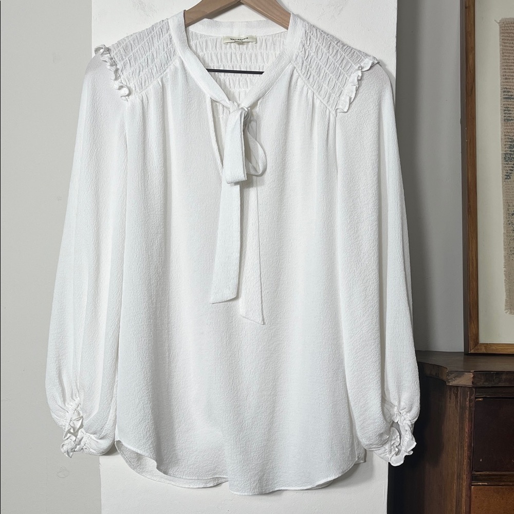 Max Studio White Tie-Neck Blouse